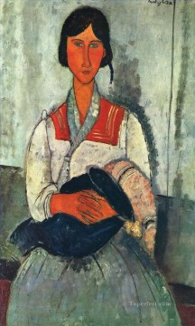 アメデオ・モディリアーニ Painting - 赤ん坊を持つジプシーの女性 1919年 アメデオ・モディリアーニ